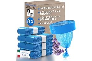 PTMS® Recharge Poubelle a Couche Bebe [8 Pièces] - Compatibles Avec Tous Les Types de Recharges - Sac Poubelle Couche Bebe Résistants et Parfumés Anti-Odeurs - Recharge Fabriqués en Italie