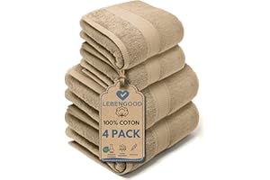 LEBENGOOD – Lot de 4 Serviette de Bain 100% Coton Oeko-TEX® : 2 de Douche(70X140) + 2 de Toilette(50X90) - Drap de Bain Doux et Absorbant - Serviettes Grande Taille durables