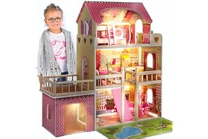 Green series Kinderplay Large Wooden Dolls House - Doll House for Girls with Furniture and Accessories | Dream House | Dollhouse Toy 3 Storey with 17 Playset, GS0020