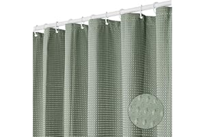 DAMAI Waffle Shower Curtain Polyester Bath Curtains Heavy Duty with 12 Hooks Bathroom Curtain Washable Waterproof for Bathtub and Bathroom 183 x 183 cm Green