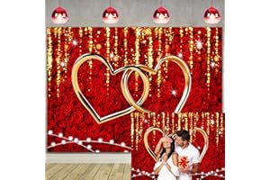 RUYI Red Rose Backdrop for Photography 7x5FT Love Hearts Happy Anniversary Decoration Backdrop Valentine's Day Wedding Bridal Shower Party Decor Supplies Photo Booth Props