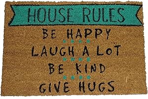 KOKO DOORMATS Zerbino Ingresso casa - Tappeto divertenti in fibra di cocco e base antiscivolo da PVC, da esterno e interno con misure 40x60cm (House Rules)