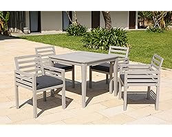 Backyard Furniture Lodge Solid Hardwood Grey 4 Seat Dining Set with Cushions and Weatherproof Furniture Cover