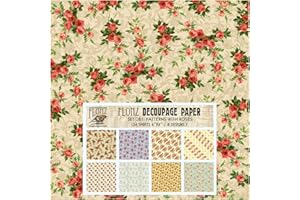 Decoupage Paper Pack (24 Sheets 6"x6") Patterns with Roses FLONZ Vintage Styled Paper for Decoupage, Craft and Scrapbooking