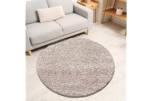‎MIOVANI Miovani Hochflor Teppich Rund 80 cm Beige - Besonders weicher Shaggy Teppich in vielen Farben & Größen für Dein gemütliches Zuhause - Teppich Wohnzimmer & Schlafzimmer