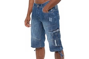 989Zé ENZO Mens Shorts EZS404 Raw Combat Cargo Pockets Casual Knee Length Denim Half Pants