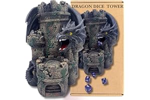 THE GRINNING GARGOYLE Black Dragon's Dice Tower Fallen Fortress – Dipinto a mano 26 cm Dadi Rolling Tower – Ideale per DnD, RPG da tavolo – Incredibile accessorio per vassoio DnD Poly D20