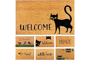 AMARU DOOR MATS Felpudo Gato Negro de Fibra Coco - 70x40cm - Felpudos Antideslizantes - Felpudos Originales para la Entrada a Casa, Pasillos, Puertas de Exterior - Accesorios para el Hogar - Material Resistente