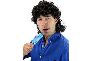 WIG ME UP- 3751-P1 Peluca Hombres Carnaval Halloween Rizado de Color Negro Popstar kinki