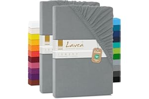 ‎LAVEA 2er Set Spannbettlaken - Serie Maya Doppelpack Spannbetttuch für Matratzen bis 20cm - 90x200cm | 100x200cm, Mittelgrau, 100% Baumwolle, hochwertige Verarbeitung, mit Gummizug
