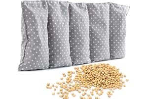 Amilian cuscino termico con noccioli di ciliegia, 55 x 20 cm, imbottito con noccioli di ciliegia, cuscino per bambini e adulti, ideale come cuscino da massaggio, fantasia a pois, colore: grigio