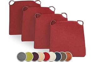 sunnypillow 4er Set Stuhlkissen mit Klettverschluss Polsterauflage Auflage für Stühle - Indoor/Outdoor - Sitzkissen Sitzauflage - Maße: 42 (vorne) | 35 (hinten) x 40 x 5 cm - Rot