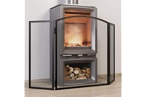 Kingson Protector de chimenea negro – 96,5 x 61 cm de seguridad para quemadores de leña, quemadores de troncos y fuegos abiertos, protector de seguridad para bebés