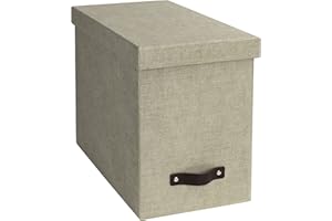 Bigso Box of Sweden Contenitore per documenti con coperchio - Raccoglitori da scrivania con 8 cartelle sospese - Raccoglitori documenti in fibra di legno e carta effetto lino - beige