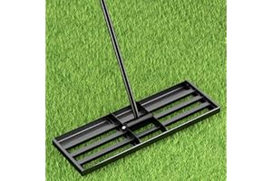 VELPAX Rastrillo de Nivelación de Césped,115 x 25cm, Rastrillo Jardin de Césped Profesional, Rastrillo Cortado a Láser con Barra Metálica de Espesor de Extensión Ajustable y Mango de Goma Antideslizante