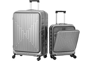 TydeCkare 2 Pieces 20/29 Luggage Sets, 29 Inch Side Opening Checked Suitcase & 20 Inch Cabin Luggage with Front Pocket, Ligthweight ABS+PC Hardshell, Gray
