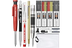 STAGEEK 14 Pack Mechanical Carpenter Pencil Set with Sharpener, Automatic Center Punch, Carbide Scribe Tool, Eraser and Deep Hole Marker Pen, Heavy Duty Construction Pencil for Architect-With Pouch