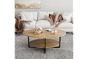 PADMA HOUSE Owalny stolik kawowy z metalowymi nogami z litego drewna, 110 cm, nowoczesny stół w centrum przemysłowym z otwartym regałem, stolik koktajlowy do herbaty, do salonu, sypialni, rustykalny