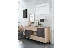 Dmora Credenza Ante e Due cassetti, Colore Rovere e ossido, cm 151 x 80 x 41