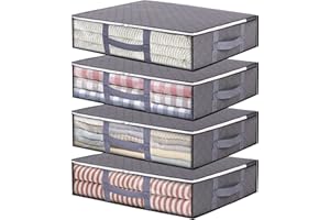 Vieshful 4 Paquete Bolsas de Almacenamiento de 40L Contenedores Plegables con Manijas Transparentes Reforzadas Organizador con Cremallera para Edredones de Cama, Gris