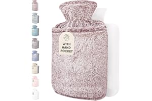 ‎QOMFOR Qomfor Wärmflasche mit weichem Bezug - 2L Wärmeflasche mit Kängurutasche Auslaufsicher - Bettflasche für Erwachsene und Kinder, ideal für Schmerzlinderung - Flauschigem Kuschelbezug (Pflaume)