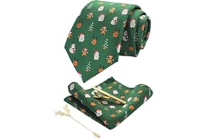 JEMYGINS Cravatta Uomo Ricamata di Natale Christmas con Fazzoletto e Fermacravatta