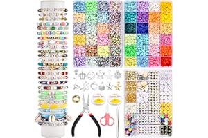 Remione 10700 pezzi Perline per Braccialetti 48 colori Perline Piatte 6mm perline per bigiotteria fai da te Oltre 1000 Diversi Accessori di Perline RM031 Arcobaleno