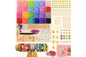 ESF COLLECTIONS 6100 Pcs Clay Beads Bracelet Making Kit - Polymer Heishi Beads Set for Jewellery Making Kit - Friendship Bracelet Kits for Teen Girls with Charms, Letter Beads, Elastic Strings Diy Art & Craft Gifts