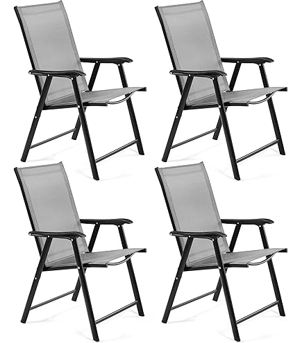 tectake® Set van 4 tuinstoelen met hoge rugleuning - Aluminium - Klapstoel 5 -voudig verstelbaar met armleuningen - Fauteuil met ligfunctie - Tuinmeubelen voor terras en camping - Grijs