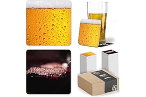 SHYAWORLD 100 Posavasos de Cartón Originales, Decorativos y Absorbentes Bebidas y Líquidos. Portavasos para Mesa con Efectos de Acabado 10 x 10 cm y 1,4 mm Espesor. (Efecto Wine & Beer Cuadrado, 100)