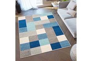 TAPISO Lazur Alfombra de Pelo Corto Resistente Diseño Moderno Tonos de Azul Gris Crema Alfombra de Dormitorio Habitación Infantil Juvenil Salón Oeko-Tex 140 x 190 cm