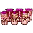Moroccan Tea Glasses with a Beautiful Classical Moroccan Design Painted and Decorated by Hand Pack of 6 (Rose Pink)