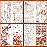 MWOOT 8 Pieces Texture Stencils for Painting, Reusable Drawing Template for Crafts, Stencil Templates Musical Notes Branches