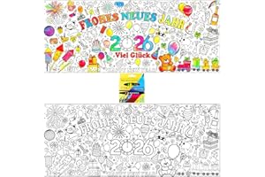 AUZLYA Neujahrsglücksbringer Ausmalen Poster für Kinder mit Stif,Tischdecke Frohes Neues Jahr,Tischdecke zum Ausmalen Silvester Deko 2026,Silvester Basteln Geschenk,2026 Glücksbringer,Neujahrsdeko Supplies