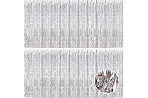 Ohiyoo 20 Stück Silber Lametta Vorhänge 1 x 2.5M Tinsel Curtain Folien Fransen Metallic Lametta Vorhange Silber für Geburtstag Partydekor Verlobung Hochzeit Weihnachten Neujahr Dekoration (Silber)