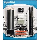 Amazon Basics Sketch and Drawing Pencil Set, 17 Pieces, Charcoal