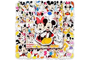 Yangsiw Lot de 50 autocollants Mickey Mouse en vinyle imperméable pour bouteille d'eau, bagages, vélo, voiture – Disney Mickey et Minnie