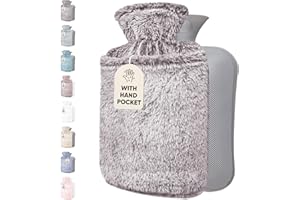 Qomfor Bolsa de Agua Caliente 1,8L - Botella de Agua Caliente con Funda de Felpa Premium Suave - Bolsa Agua Caliente para el alivio del dolor y para noches acogedoras (Gris Oscuro)