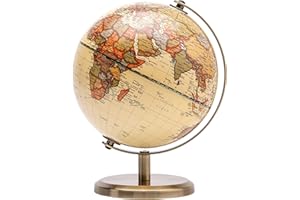 Exerz Globe Terrestre 14cm - Carte en Anglais - Mini Globe Antique -Décoration éducative/géographique - Support en métal Couleur Bronze - Pour l'école, la maison et le bureau