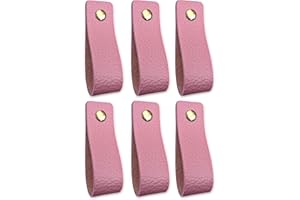 Brute Strength - Tirador de cuero para muebles - Rosa viejo - 6 piezas - 16,5 x 2,5 cm - Asa de armario, Asa de puerta - Asas de cuero, para cocina, baño, armarios, tocador, madera