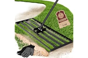 COZCLAM Râteau de nivellement de pelouse, Outil de nivellement Robuste de 90 x 30 cm, poignée réglable de 210 cm, épandeur de Terre et de Sable, râteau d'entretien de pelouse pour Cour, Jardin