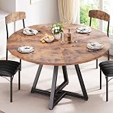 Jocoevol Round Dining Table for 4 People, Industrial Kitchen Tables with Stable Metal Frame, Vintage Brown, 107 x 107 x 76 cm