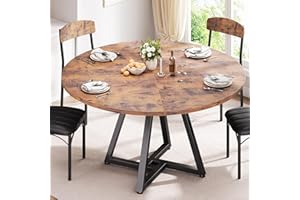 Jocoevol Round Kitchen Dining Table for 2-4 People, Circle Dinner Table with Metal Frame, Space Saving Wood Industrial Furniture (Vintage, 42 inch