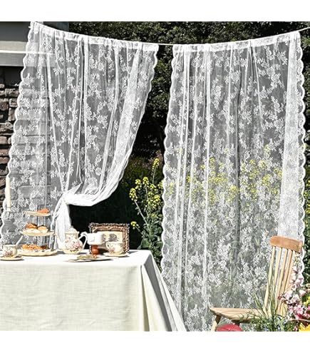 FINECITY Cortinas De Encaje Negro De 63 Pulgadas De Largo, Cortinas Transparentes Negras Florales Rosas Para Dormitorio, Cortinas De Encaje Vintage Para Ventanas, Juego De 2 Paneles De Cortinas De