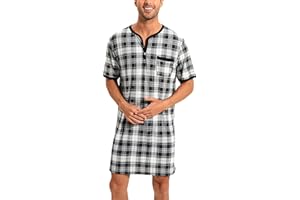 YUKIUINY Pijama Larga Hombre Algodón Camisetas de Pijama Hombre Manga Larga Camisa de Dormir Ropa de Dormir Pijama Sexy Casual Cómodo