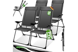 ‎KESSER KESSER® High-Backed Garden Chairs, Aluminium Folding Chairs, 7-Way Adjustable with Armrests, Breathable, Foldable Camping Chair, Balcony Chair, Folding Chair, Garden Patio, Anthracite Set of 4