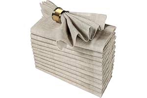 GFI LINEN CLUBS Flax Linen Cotton Cloth Dinner Napkin - 18x18 - Natural, Premium Napkins with Metered Corners, Pack of 12, Reusable, Soft and Durable, Table Linens Dining, Kitchen, Parties, Weddings