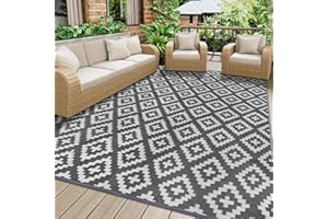 Homcomodar Tapis d'extérieur Réversible 150x245cm Tapis Paille de Plastique Recyclé Résistant Tapis Extérieur aux UV pour Terrasse Plage Barbecue Pique Nique Terrasse Balcon,Gris