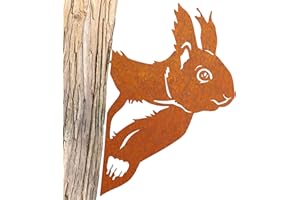 JYUECIAN Décoration de jardin en forme d'écureuil - Décoration de jardin pour l'extérieur - Tronc d'arbre rouillé - Décoration d'automne pour le jardin