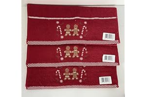 Jansons Direct Linens 100% Cotton 3 Pack Christmas Gingerbread People Design Kitchen Hand Tea Towels in Red